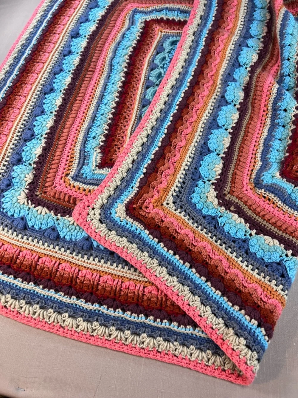 Handmade Crochet Throw Blanket Mandala Boho Multicolor 36x36 Afghan